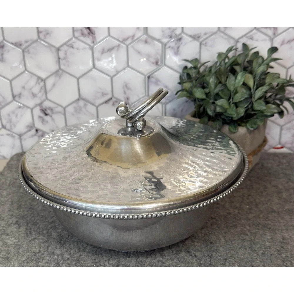 Vintage B.W. Buenilum Hammered Aluminum Casserole Dish With Pyrex Bowl USA